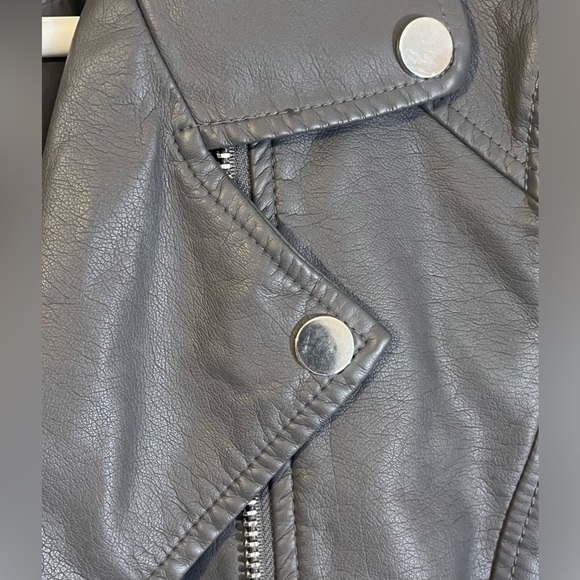 Grey Faux Leather Moto Jacket - Picture 3 of 8